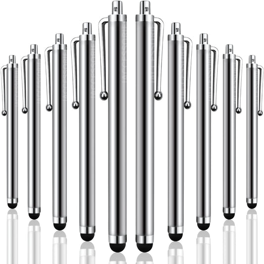 iAccessories Universal Capacitive Stylus Pens for All Touchscreen Devices Compatible with iPhone, iPad, Android Tablets, Mobile Phones - Pack of 10 - Silver - iAccessories