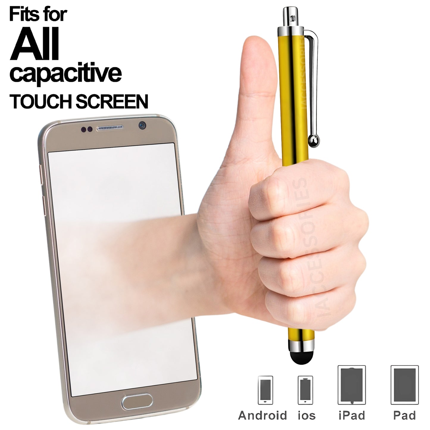 iAccessories Universal Capacitive Stylus Pens - Pack of 3 - Sulphur Green - Compatible with All Touch Screen Devices, Smartphones, Tablet, Android Mobile Phones - iAccessories