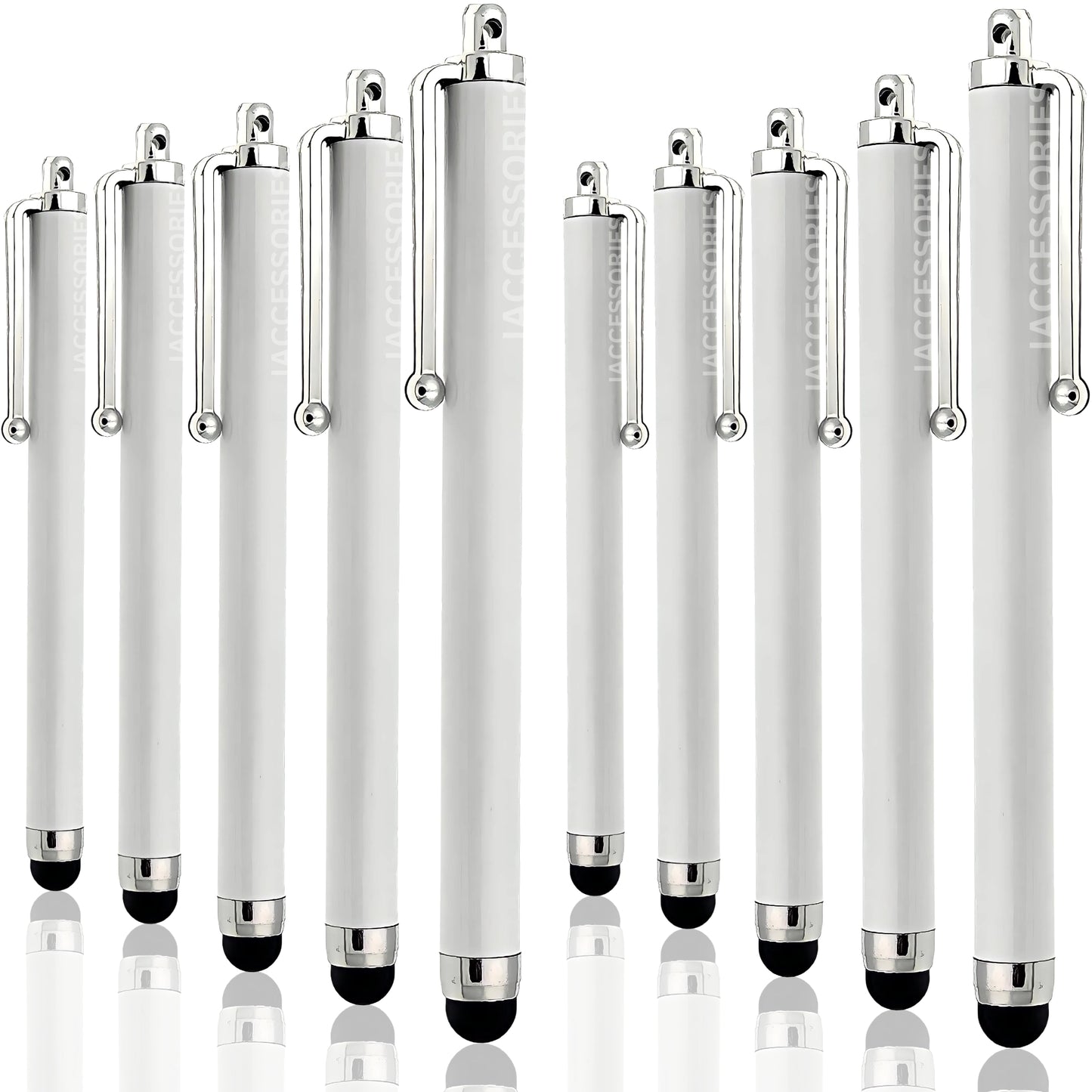 iAccessories Universal Capacitive Stylus Pens for All Touchscreen Devices Compatible with iPhone, iPad, Android Tablets, Mobile Phones - Pack of 10 - White - iAccessories