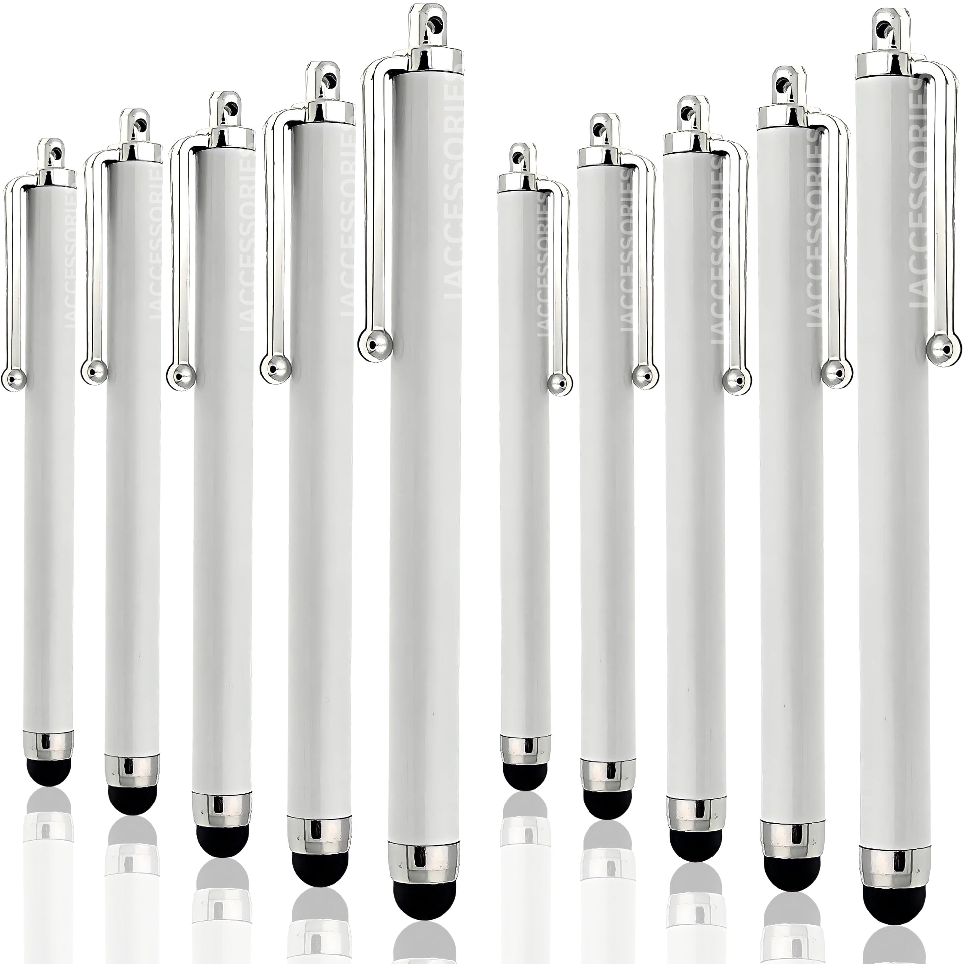 iAccessories Universal Capacitive Stylus Pens for All Touchscreen Devices Compatible with iPhone, iPad, Android Tablets, Mobile Phones - Pack of 10 - White - iAccessories