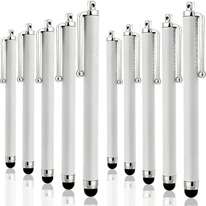 iAccessories Universal Capacitive Stylus Pens for All Touchscreen Devices Compatible with iPhone, iPad, Android Tablets, Mobile Phones - Pack of 10 - White - iAccessories