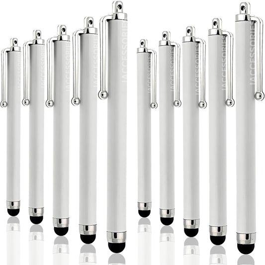 iAccessories Universal Capacitive Stylus Pens for All Touchscreen Devices Compatible with iPhone, iPad, Android Tablets, Mobile Phones - Pack of 10 - White - iAccessories