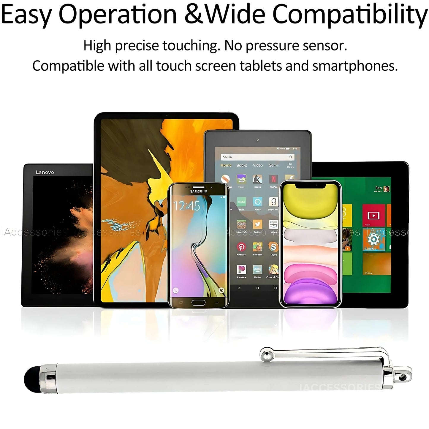 iAccessories Universal Capacitive Stylus Pens for All Touchscreen Devices Compatible with iPhone, iPad, Android Tablets, Mobile Phones - Pack of 10 - White - iAccessories
