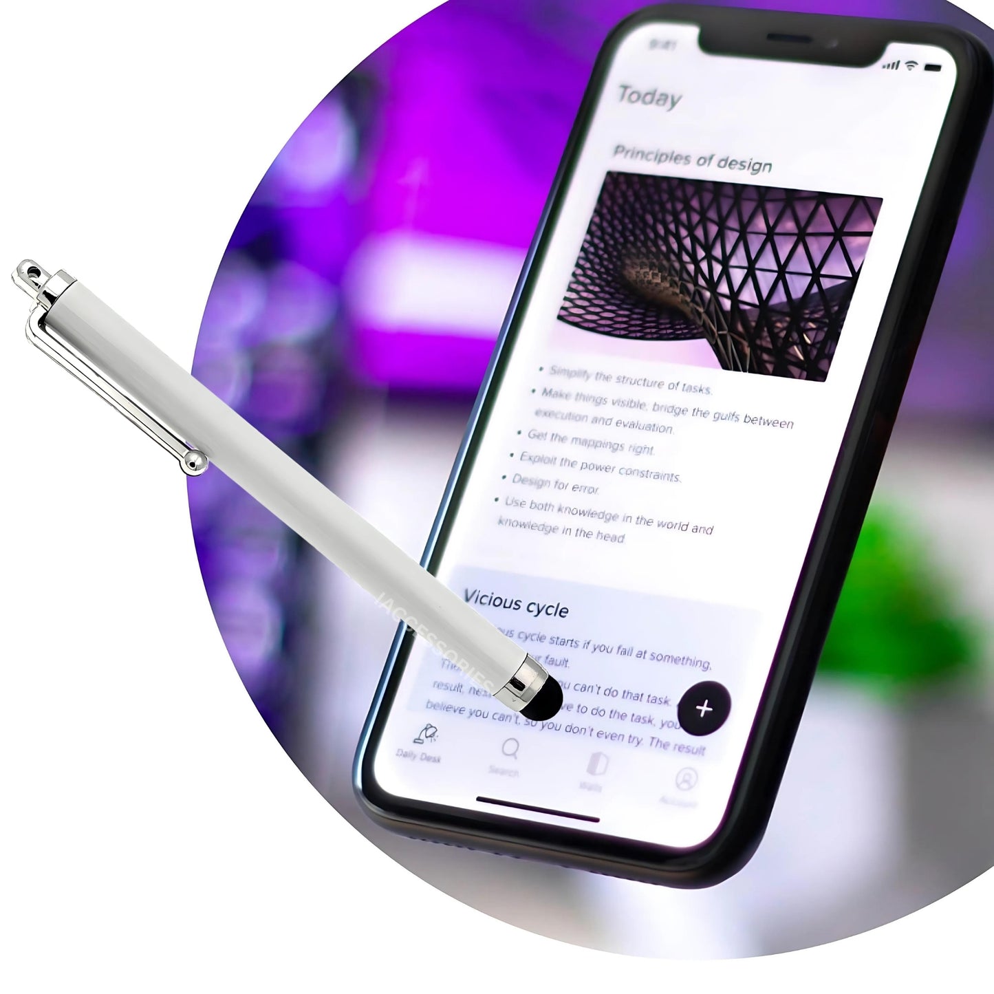 iAccessories Universal Capacitive Stylus Pens for All Touchscreen Devices Compatible with iPhone, iPad, Android Tablets, Mobile Phones - Pack of 10 - White - iAccessories