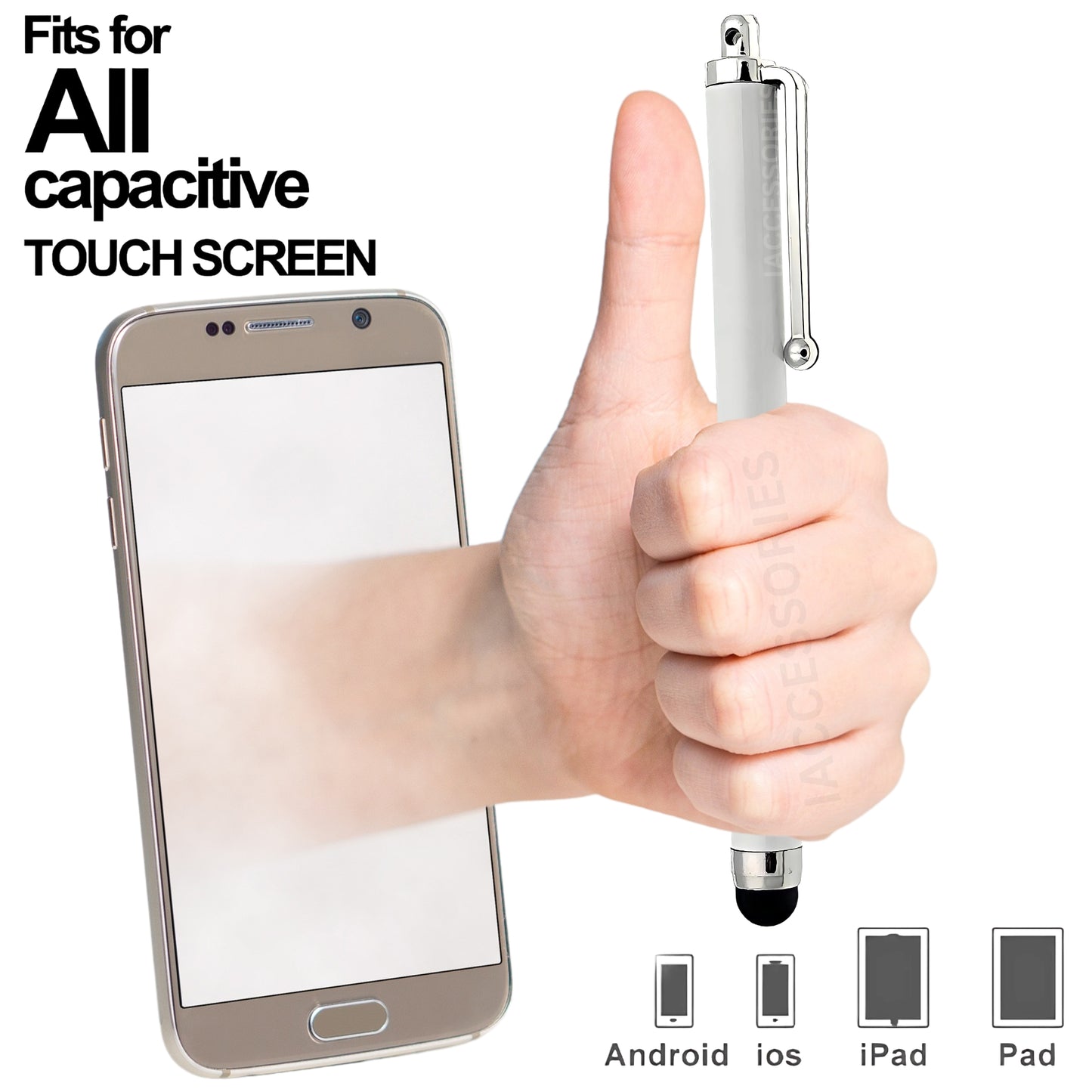 iAccessories Universal Capacitive Stylus Pens for All Touchscreen Devices Compatible with iPhone, iPad, Android Tablets, Mobile Phones - Pack of 10 - White - iAccessories