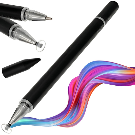 iAccessories 2 in 1 Fine Point Silicon Disc Tip Stylus with Ballpoint Pen for All Touch Screen Devices - Mobile Phones, Android Tablets, iOS Pads - Black - iAccessories