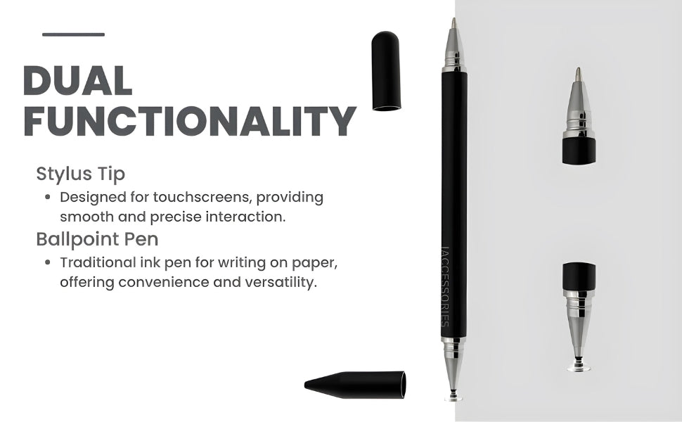 iAccessories 2 in 1 Fine Point Silicon Disc Tip Stylus with Ballpoint Pen for All Touch Screen Devices - Mobile Phones, Android Tablets, iOS Pads - Black - iAccessories