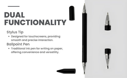 iAccessories 2 in 1 Fine Point Silicon Disc Tip Stylus with Ballpoint Pen for All Touch Screen Devices - Mobile Phones, Android Tablets, iOS Pads - Black - iAccessories
