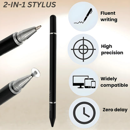iAccessories 2 in 1 Fine Point Silicon Disc Tip Stylus with Ballpoint Pen for All Touch Screen Devices - Mobile Phones, Android Tablets, iOS Pads - Black - iAccessories