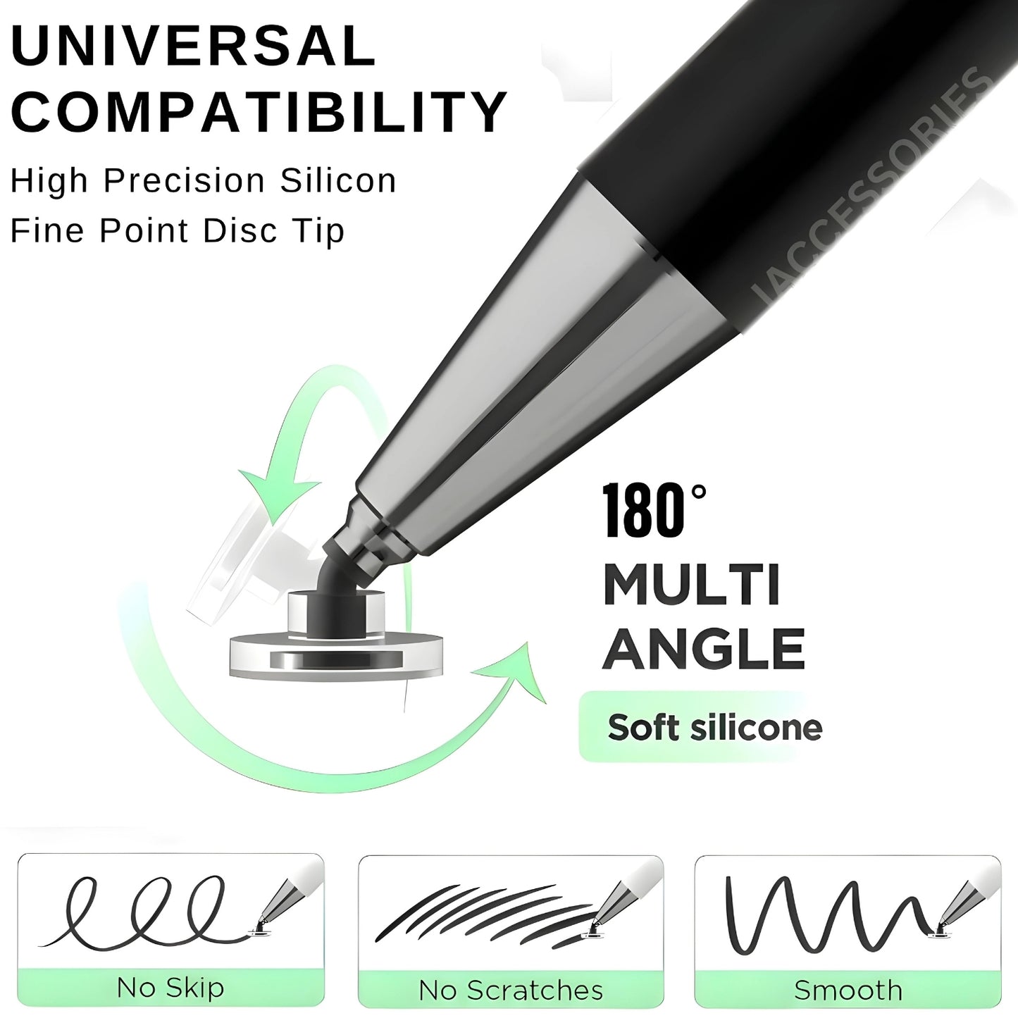 iAccessories 2 in 1 Fine Point Silicon Disc Tip Stylus with Ballpoint Pen for All Touch Screen Devices - Mobile Phones, Android Tablets, iOS Pads - Black - iAccessories