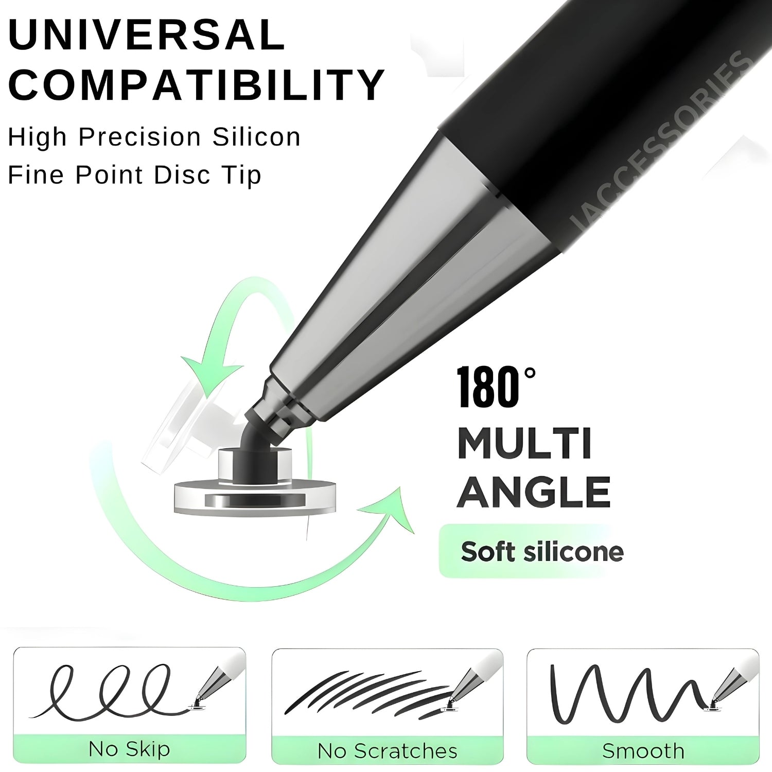 iAccessories 2 in 1 Fine Point Silicon Disc Tip Stylus with Ballpoint Pen for All Touch Screen Devices - Mobile Phones, Android Tablets, iOS Pads - Black - iAccessories
