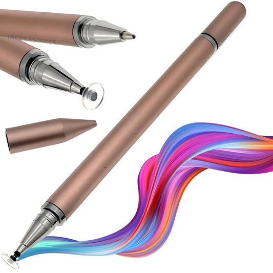 iAccessories 2 in 1 Fine Point Silicon Disc Tip Stylus with Ballpoint Pen for All Touch Screen Devices - Mobile Phones Android Tablets iOS Pads - Rose Gold - iAccessories