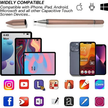 iAccessories 2 in 1 Fine Point Silicon Disc Tip Stylus with Ballpoint Pen for All Touch Screen Devices - Mobile Phones Android Tablets iOS Pads - Rose Gold - iAccessories