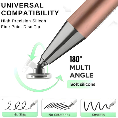 iAccessories 2 in 1 Fine Point Silicon Disc Tip Stylus with Ballpoint Pen for All Touch Screen Devices - Mobile Phones Android Tablets iOS Pads - Rose Gold - iAccessories
