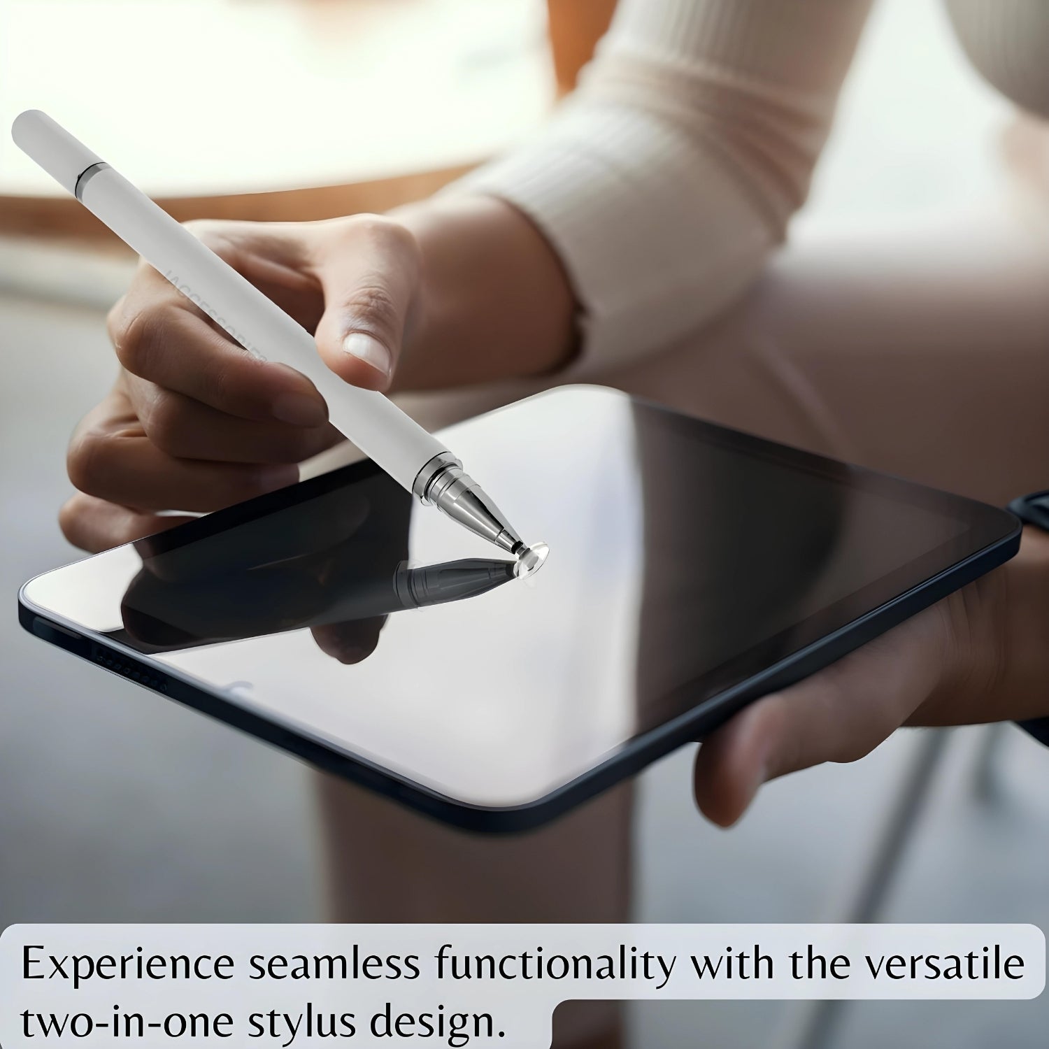 iAccessories 2 in 1 Fine Point Silicon Disc Tip Stylus with Ballpoint Pen for All Touch Screen Devices - Mobile Phones, Android Tablets, iOS Pads - White - iAccessories