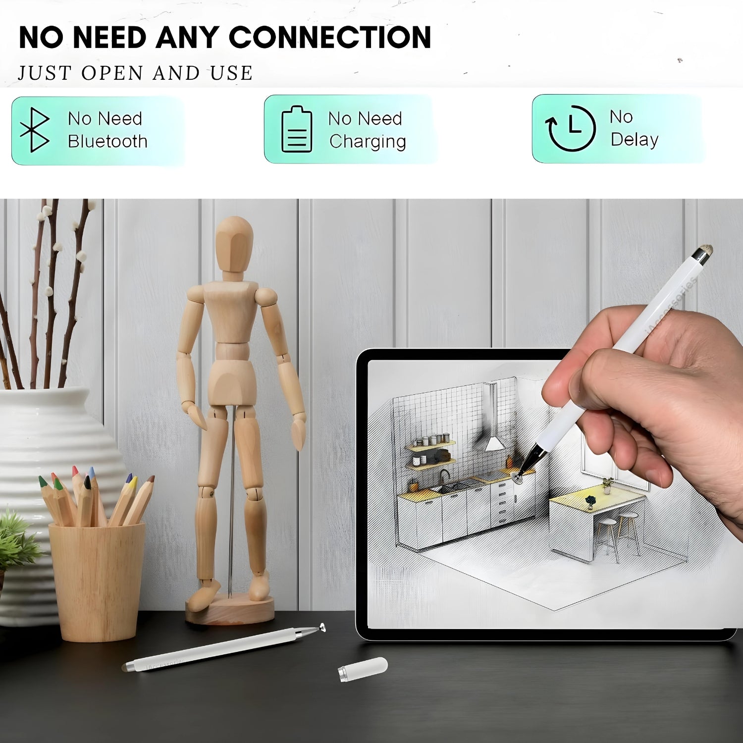 iAccessories 2 Way Magnetic Stylus Pen with Fiber & Fine Point Silicone Disc Tip - White - iAccessories