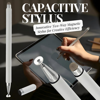 iAccessories 2 Way Magnetic Stylus Pen with Fiber & Fine Point Silicone Disc Tip - White - iAccessories