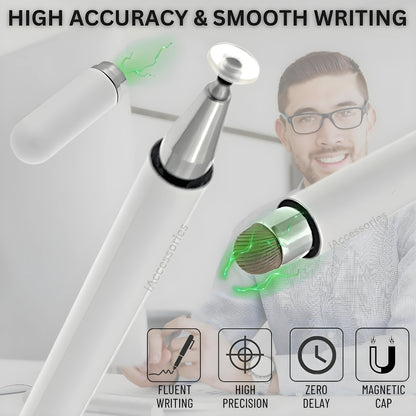 iAccessories 2 Way Magnetic Stylus Pen with Fiber & Fine Point Silicone Disc Tip - White - iAccessories