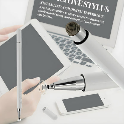 iAccessories 2 Way Magnetic Stylus Pen with Fiber & Fine Point Silicone Disc Tip - White - iAccessories