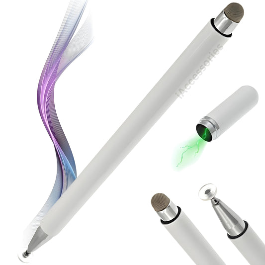 iAccessories 2 Way Magnetic Stylus Pen with Fiber & Fine Point Silicone Disc Tip - White - iAccessories