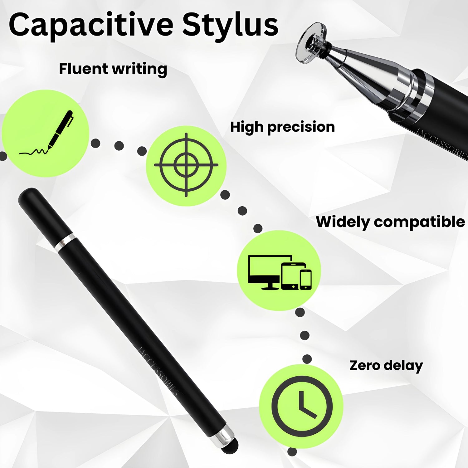 iAccessories 2-Way Dual-Sided Stylus Pen Compatible with All Touch Screen Mobile Phones, Pads, Tablets, iOS, Windows & Android - Black - iAccessories