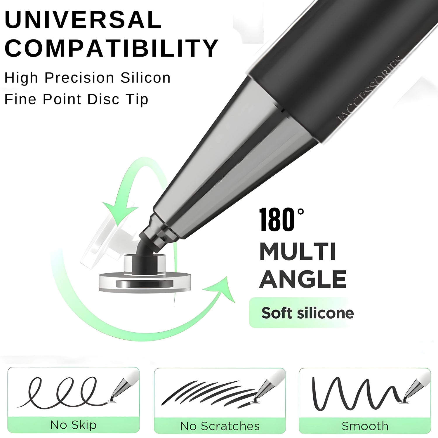 iAccessories 2-Way Dual-Sided Stylus Pen Compatible with All Touch Screen Mobile Phones, Pads, Tablets, iOS, Windows & Android - Black - iAccessories
