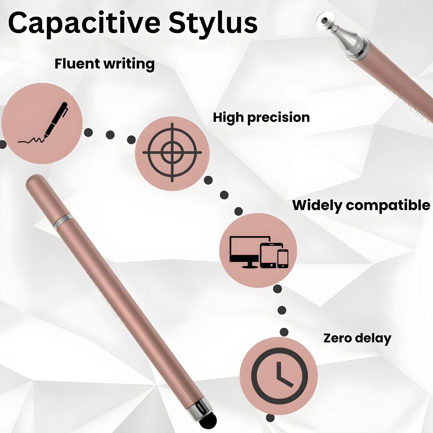iAccessories 2-Way Dual-Sided Stylus Pen Compatible with All Touch Screen Devices, iPhone, iPads, Tablets, iOS, Windows & Android Mobile Phones - Rose Gold - iAccessories