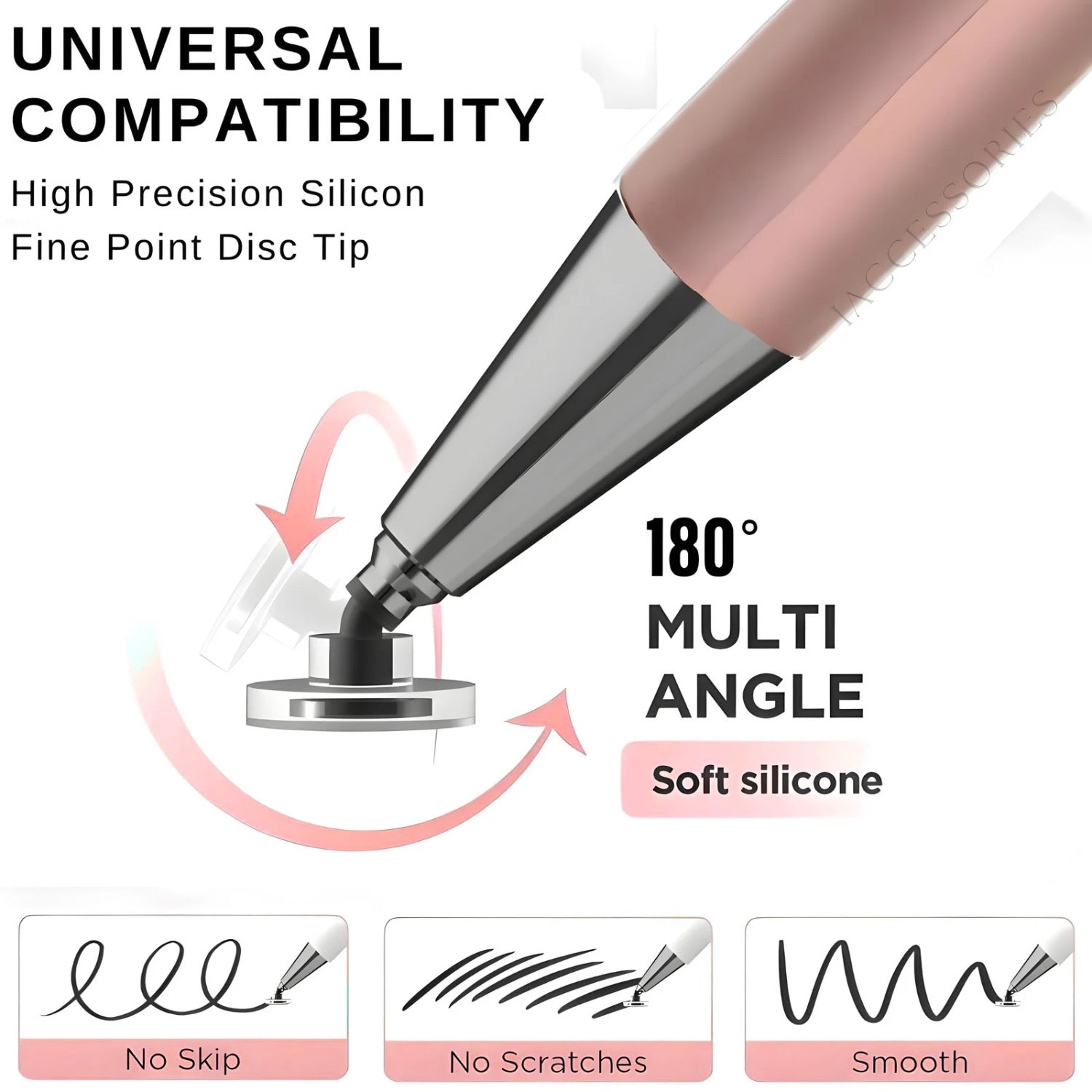 iAccessories 2-Way Dual-Sided Stylus Pen Compatible with All Touch Screen Devices, iPhone, iPads, Tablets, iOS, Windows & Android Mobile Phones - Rose Gold - iAccessories