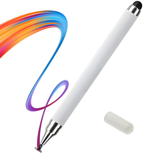 iAccessories 2-Way Dual-Sided Stylus Pen Compatible with All Touch Screen Mobile Phones, Pads, Tablets, iOS, Windows & Android - White - iAccessories