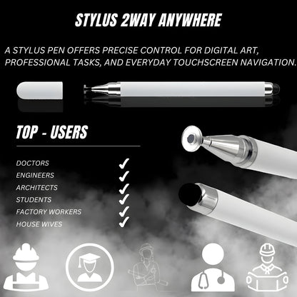 iAccessories 2-Way Dual-Sided Stylus Pen Compatible with All Touch Screen Mobile Phones, Pads, Tablets, iOS, Windows & Android - White - iAccessories