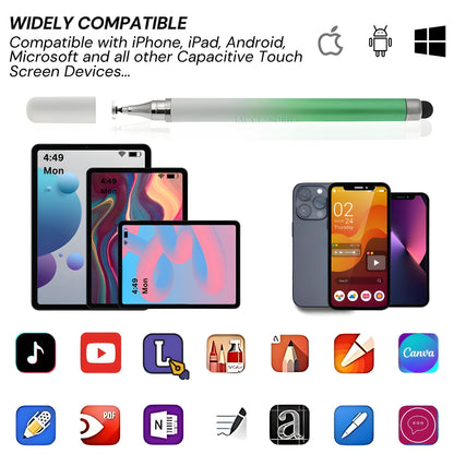 iAccessories 2-Way Dual Sided Silicon Tip Stylus Pen Compatible with All Touch Screen Devices Tablets iPad iPhone Android Mobile Phones - Gradient Green - iAccessories