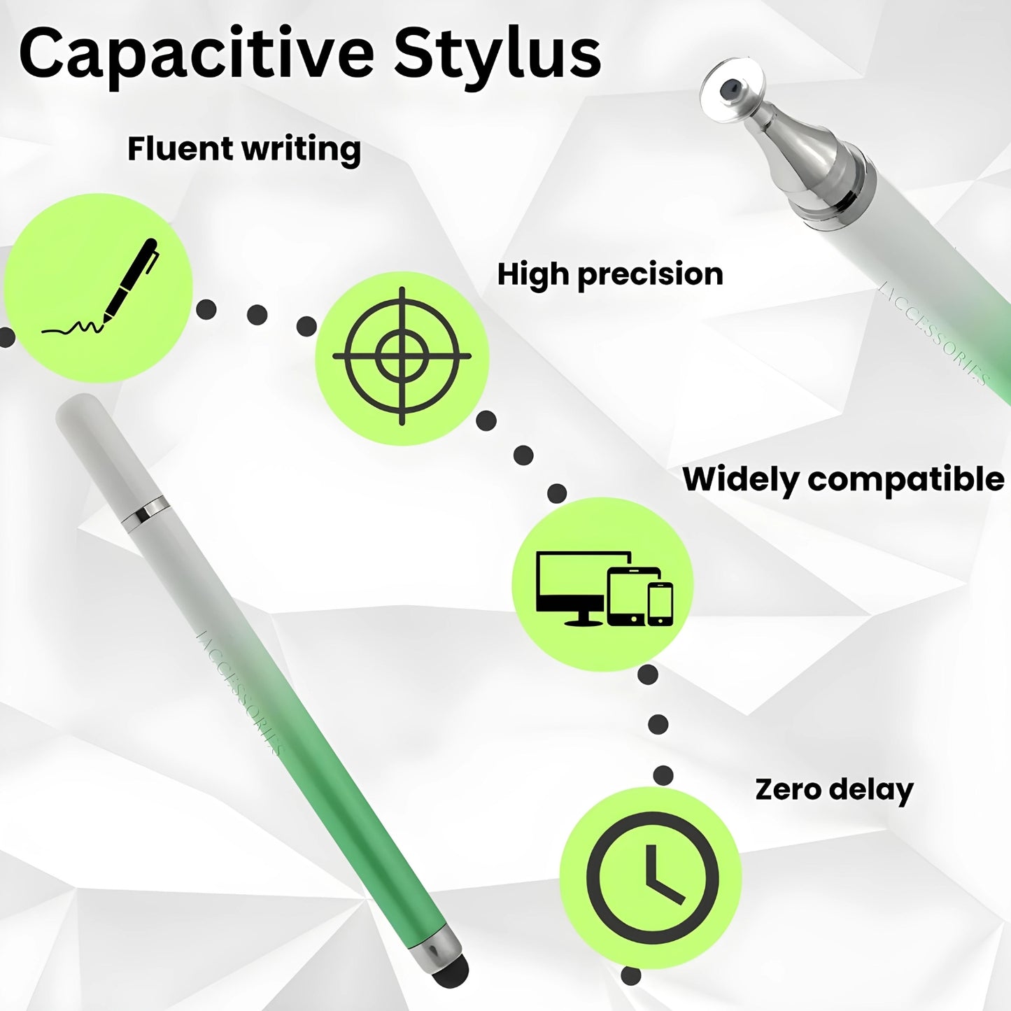 iAccessories 2-Way Dual Sided Silicon Tip Stylus Pen Compatible with All Touch Screen Devices Tablets iPad iPhone Android Mobile Phones - Gradient Green - iAccessories