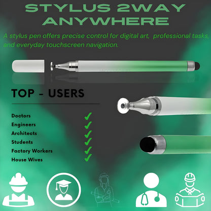 iAccessories 2-Way Dual Sided Silicon Tip Stylus Pen Compatible with All Touch Screen Devices Tablets iPad iPhone Android Mobile Phones - Gradient Green - iAccessories