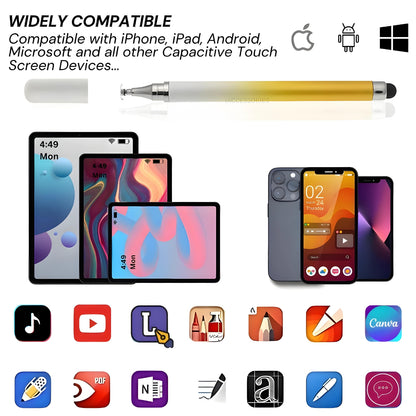 iAccessories 2-Way Dual-Sided Stylus Pen for All Touch Screen Devices Android Mobile Phones Tablets Pads Smartphones - Yellow Gradient - iAccessories
