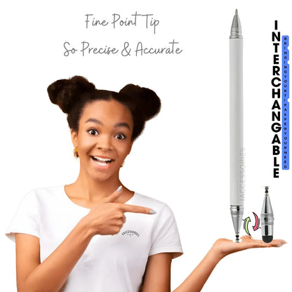 iAccessories 3-in-1 Stylus Pen - Fine Point Silicon Disc Tip, Round Tip, Ballpoint Pen - White - iAccessories