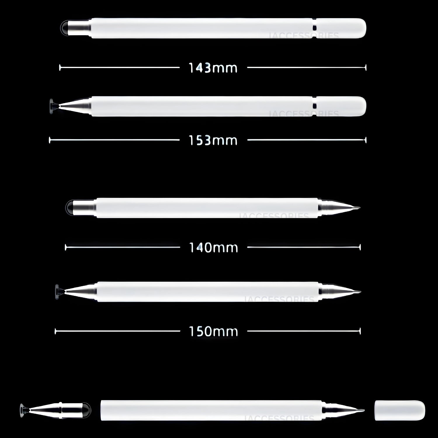 iAccessories 3-in-1 Stylus Pen - Fine Point Silicon Disc Tip, Round Tip, Ballpoint Pen - White - iAccessories
