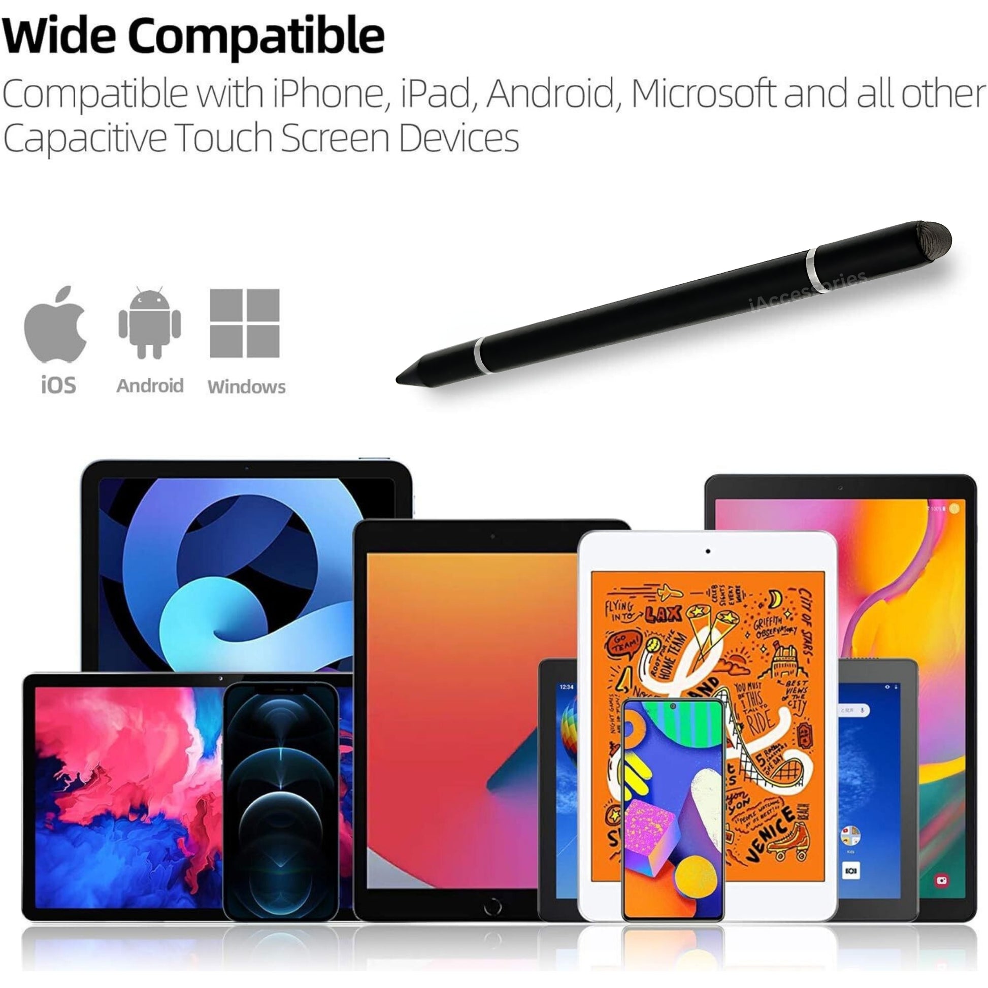 iAccessories 3 in 1 Stylus with Ballpoint Pen for iPhone, iPad, Android - Black - iAccessories