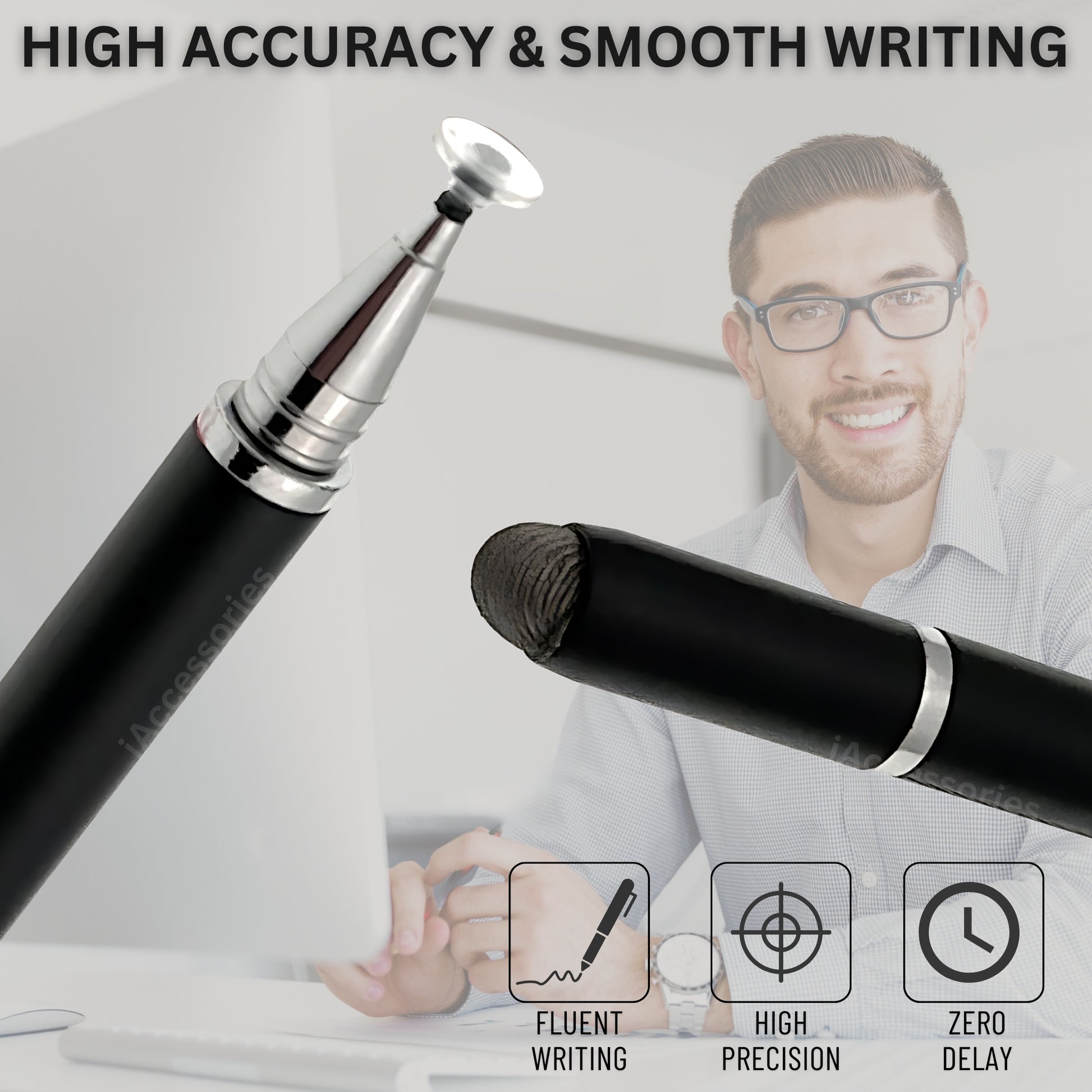 iAccessories 3 in 1 Stylus with Ballpoint Pen for iPhone, iPad, Android - Black - iAccessories