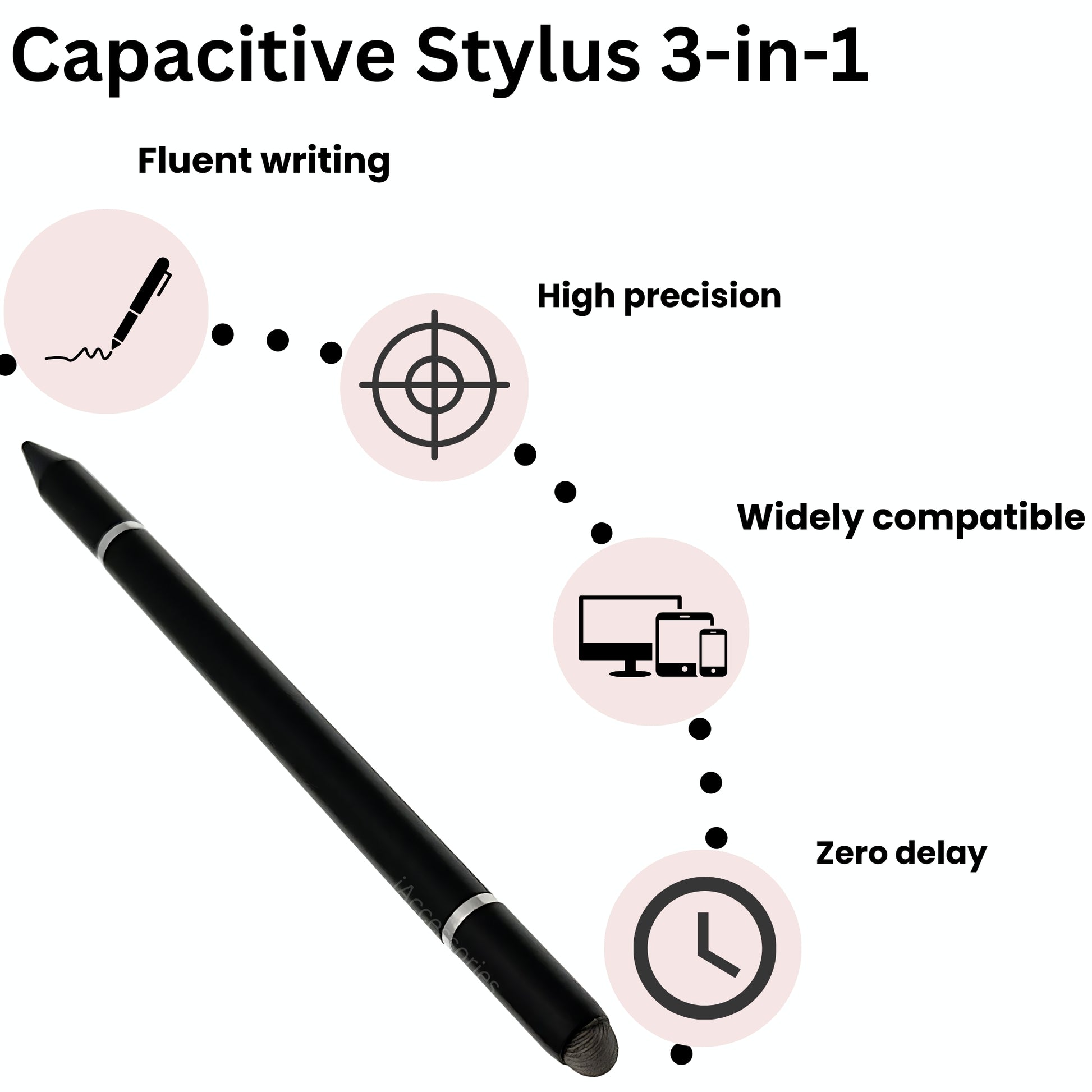 iAccessories 3 in 1 Stylus with Ballpoint Pen for iPhone, iPad, Android - Black - iAccessories