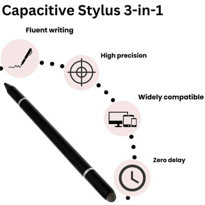 iAccessories 3 in 1 Stylus with Ballpoint Pen for iPhone, iPad, Android - Black - iAccessories