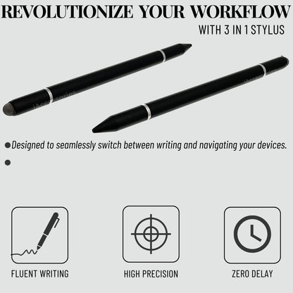 iAccessories 3 in 1 Stylus with Ballpoint Pen for iPhone, iPad, Android - Black - iAccessories