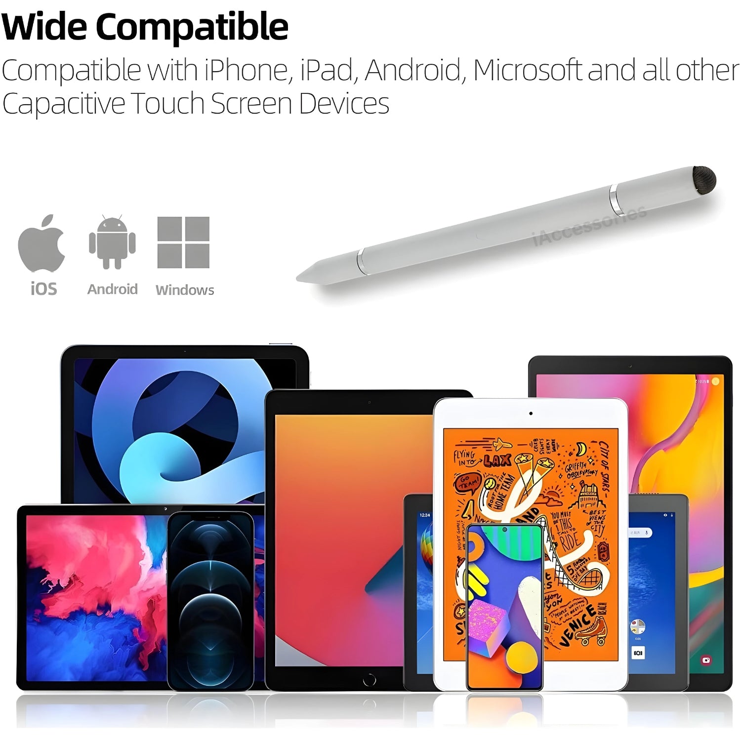 iAccessories 3 in 1 Stylus with Ballpoint Pen for iPhone, iPad, Android - White - iAccessories