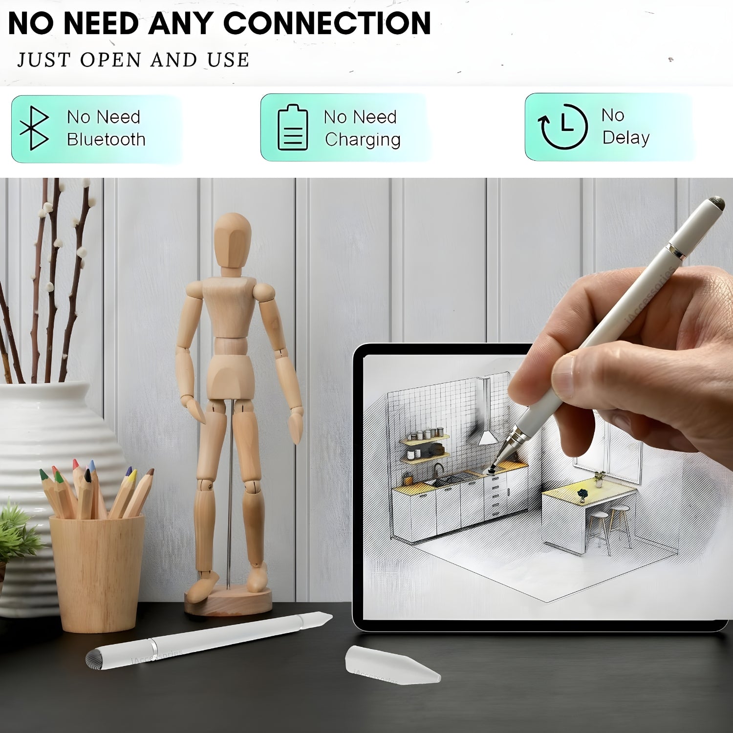 iAccessories 3 in 1 Stylus with Ballpoint Pen for iPhone, iPad, Android - White - iAccessories