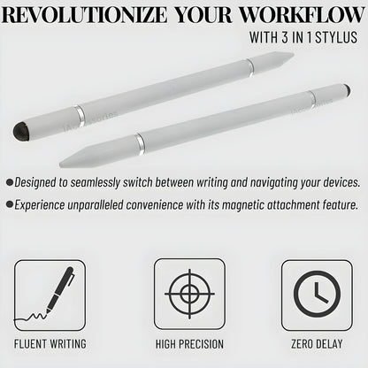iAccessories 3 in 1 Stylus with Ballpoint Pen for iPhone, iPad, Android - White - iAccessories