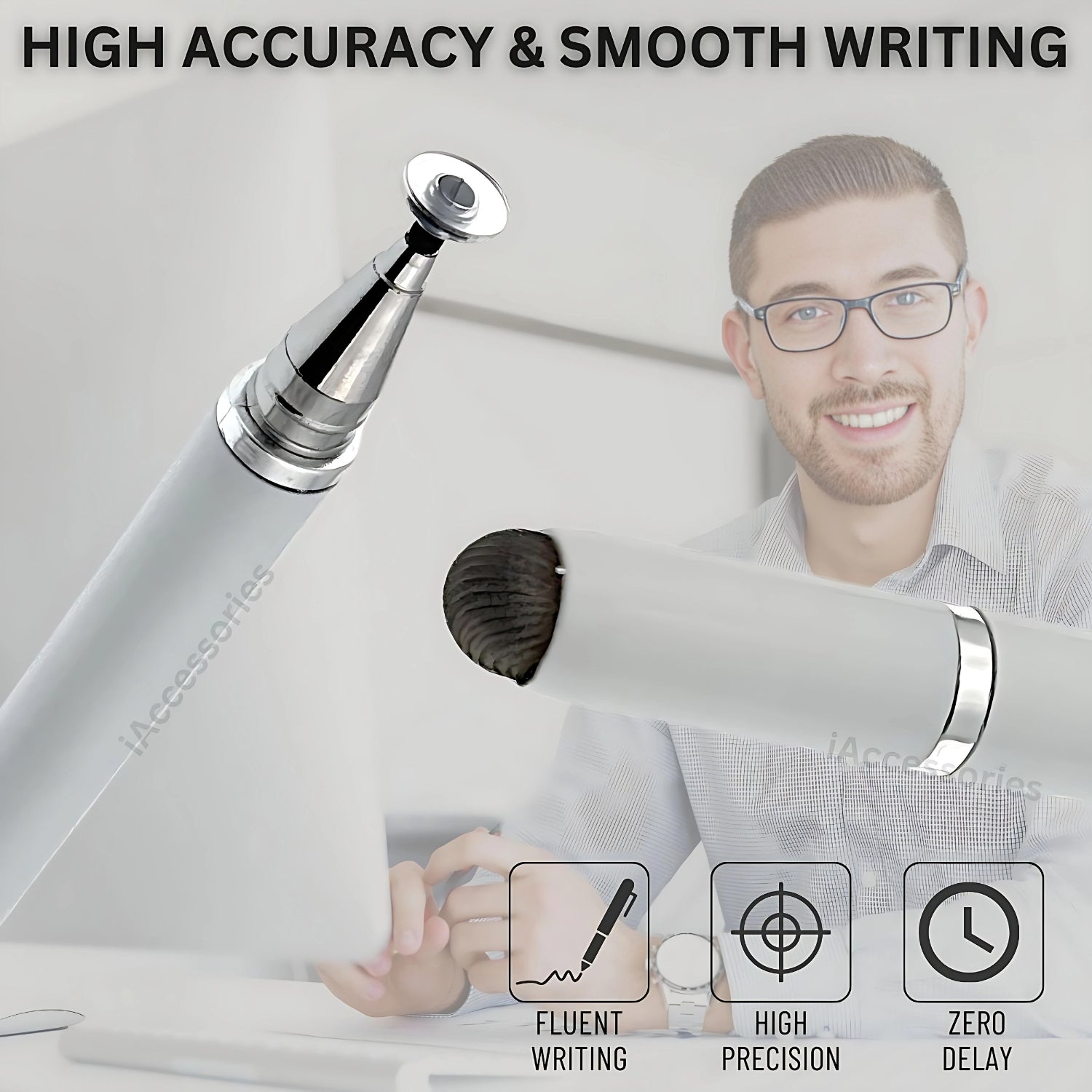 iAccessories 3 in 1 Stylus with Ballpoint Pen for iPhone, iPad, Android - White - iAccessories