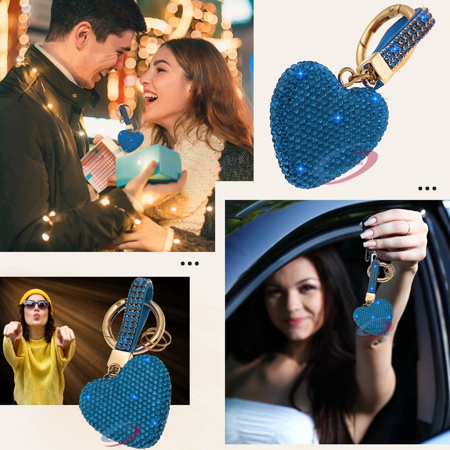 iAccessories Elegant Bling Crystal Heart Keychain Charm - Blue - iAccessories