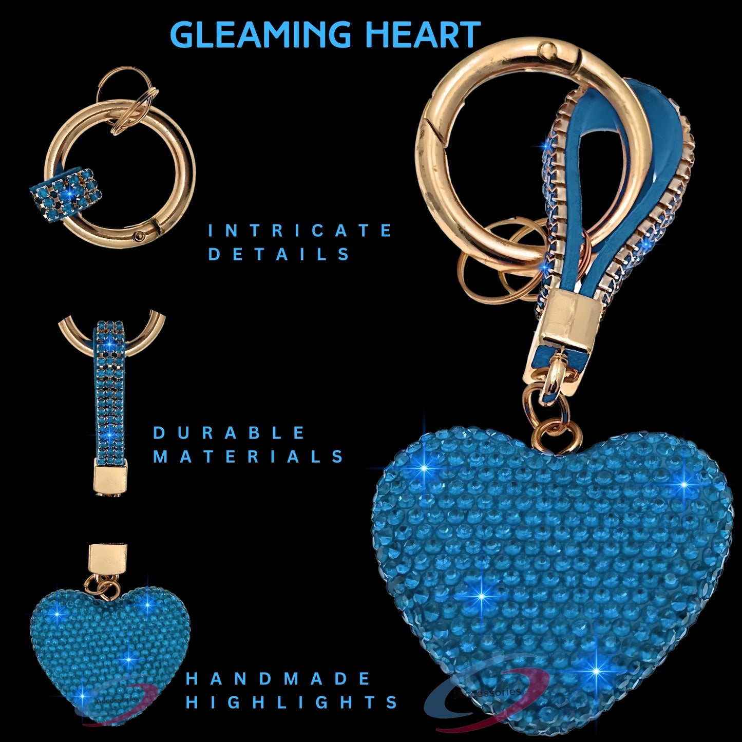 iAccessories Elegant Bling Crystal Heart Keychain Charm - Blue - iAccessories