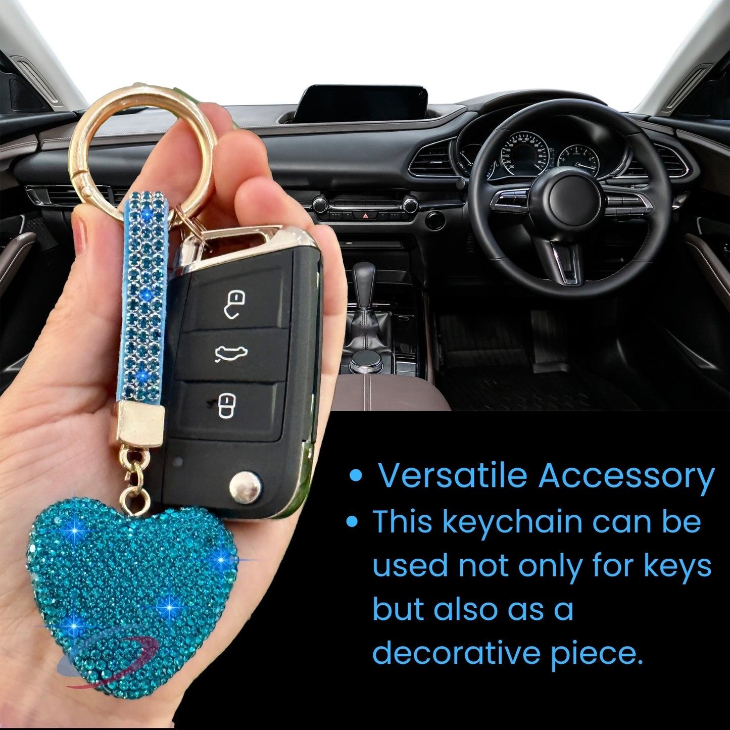 iAccessories Elegant Bling Crystal Heart Keychain Charm - Blue - iAccessories