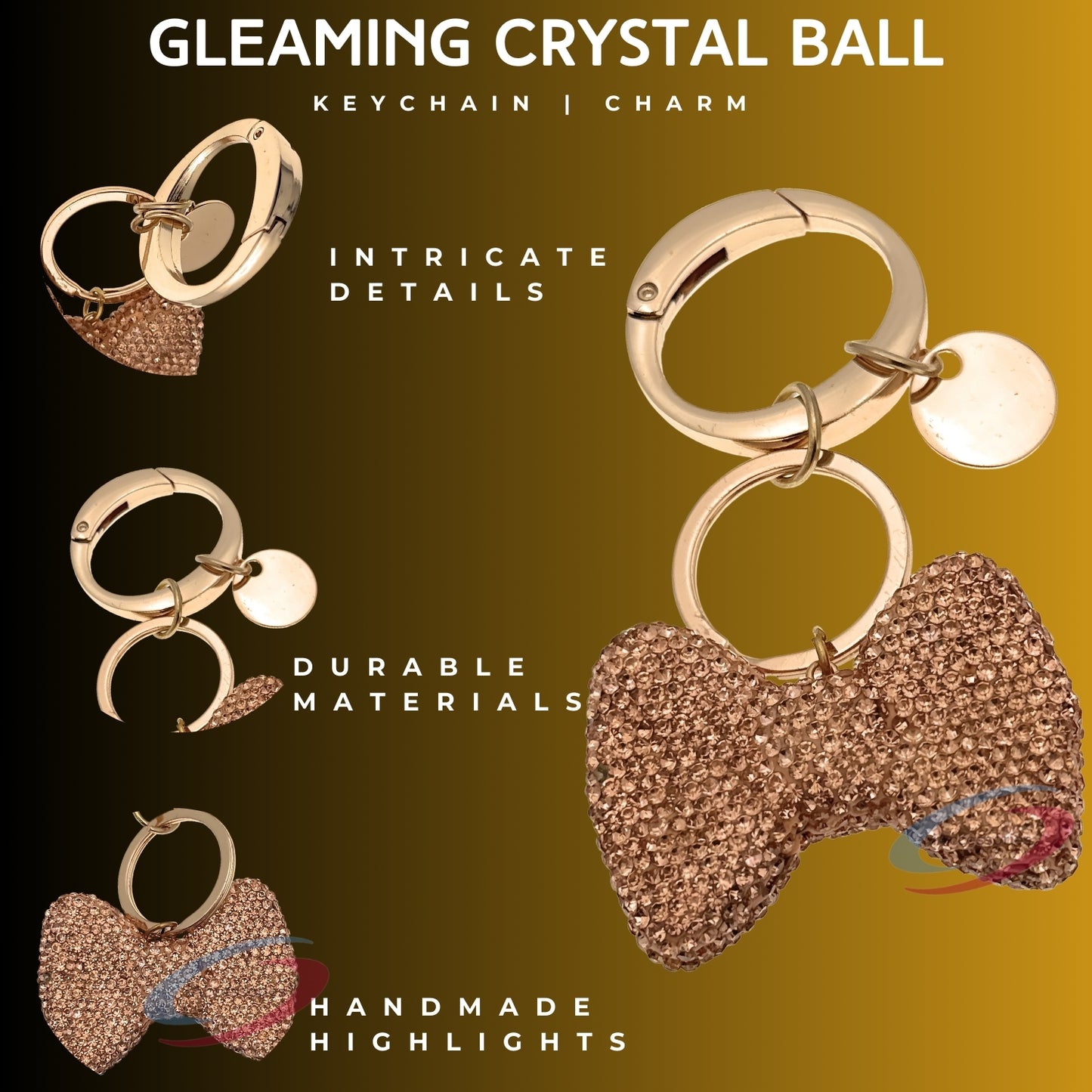 iAccessories Bling Crystal Bow Keychain Charm for Girls - Gold - iAccessories
