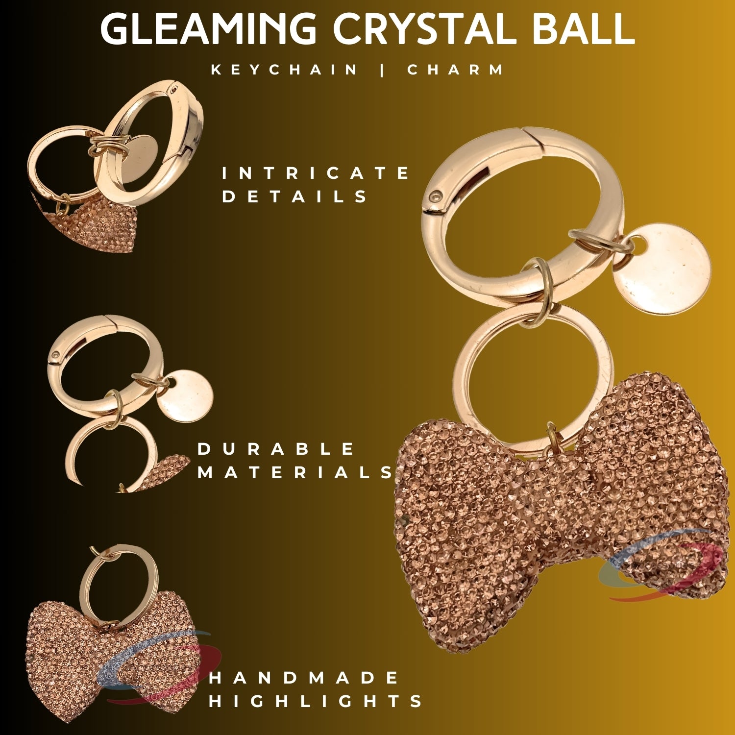 iAccessories Bling Crystal Bow Keychain Charm for Girls - Gold - iAccessories